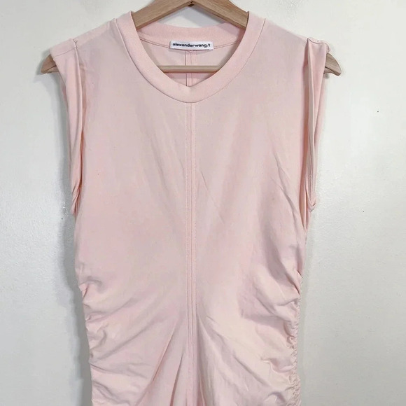 T BY ALEXANDER WANG Pink Ruched Round Neck Dress - Picture 5 of 15